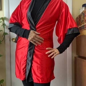 Spicy Red and Black Women's Silky Robe
